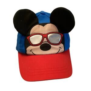 Disney Mickey Mouse Blue n Red Toddlers Baseball Cap with 3D Ears Sunglasses